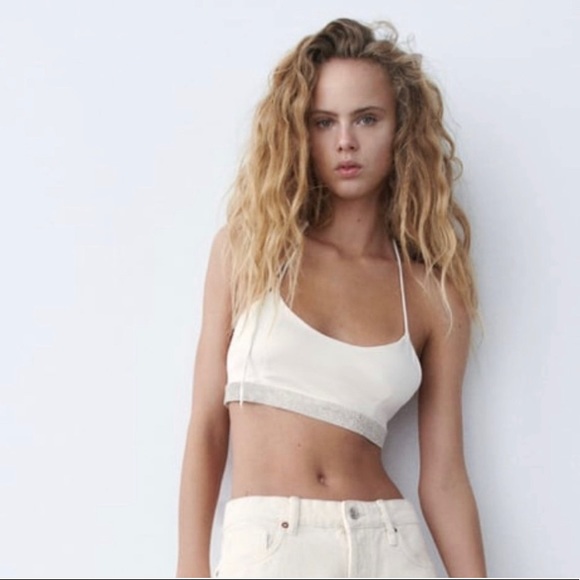 ZARA Shimmery rhinestones crop top - Picture 4 of 9